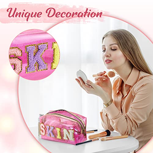 Amylove 3 Pcs Summer Preppy Makeup Bag Stuff Clear Cosmetic Preppy Bags Portable Cosmetic Summer Accessories for Teen Girls Women Gift Travel(Skin, Face, Hair)