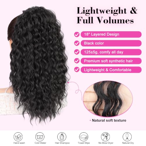 18 Inch Drawstring Ponytail Extension for Black Women - Curly Synthetic