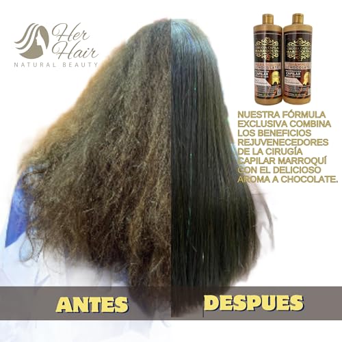 Cirugía Capilar Marroquina Chocolate 33.8 oz| Shampoo Chocolate 33.8 oz| Tratamiento Capilar |Reconstrucción Capilar Brillo de Seda| Alizado y Brillo Capilar | Uso Professional | Kit 2 Pasos |67.6 oz