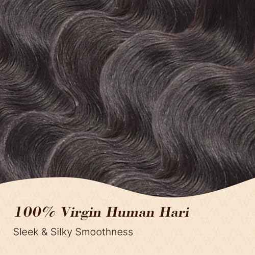 Wequeen 16A Body Wave Human Hair Bundles 22 Inch 100% Unprocessed Brazilian Virgin Hair Quick Weave Bundles Human Hair Extensions Real Human Hair, Natural Black