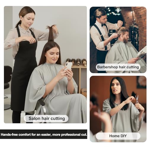 PERFEHAIR Warm Grey Barber & Salon Cape with Sleeves – Water-Repellent, Adjustable Snaps