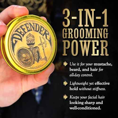 Mustache Balm Grooming Kit for Men | Light to Medium Hold Beard Wax 1oz | Natural Hair & Moustache Care Kit with Styling & Conditioning | Defender Balm By Death Grip