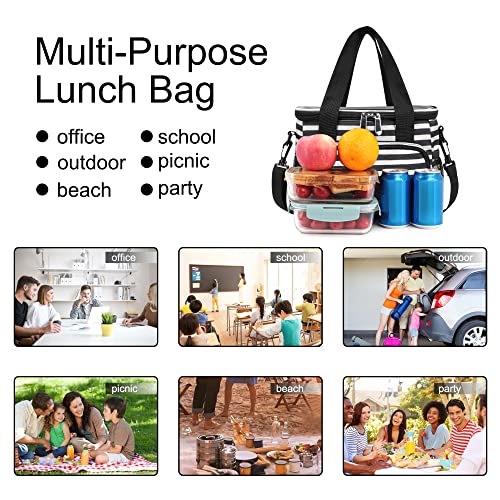 Femuar Lunch Bags for Women/Men, Insulated Lunch Bag for Work Office Picnic - Lunch Cooler Bag Leakproof Lunch Box with Adjustable Shoulder Strap - Stripe