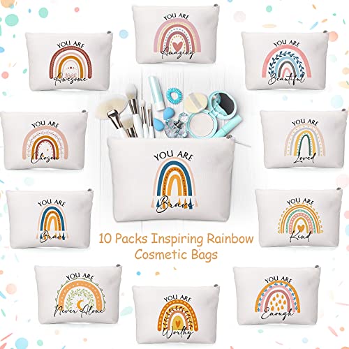 Coume 10-Pack Inspirational Canvas Makeup Bags - Colorful Travel Pouches