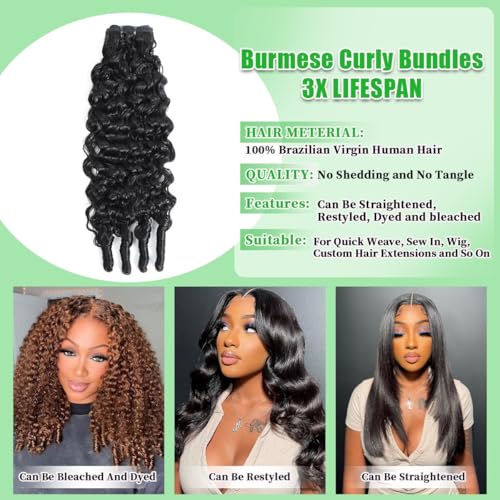 Nidoneld Burmese Curly Human Hair Extensions 14 Inch Natural Black 15A Virgin Remy Hair Bundles