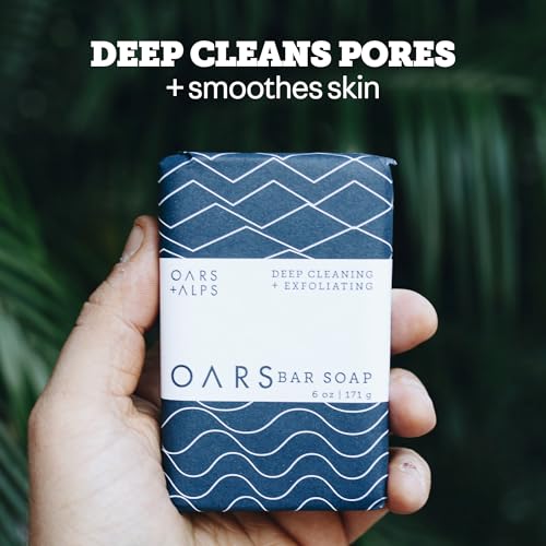 Oars + Alps Exfoliating & Moisturizing Bar Soap for Men, Deep Cleaning Soap, Clean Ingredients, All Skin Types, Blue Charcoal, 1pk