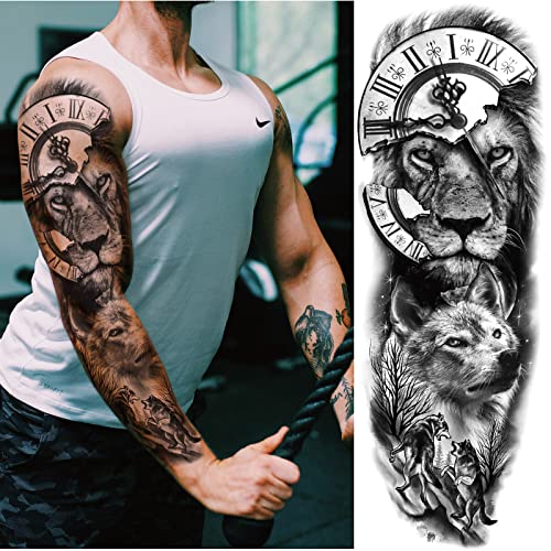Lion Wolf Full Sleeve Temporary Tattoo, 4-Sheet Waterproof