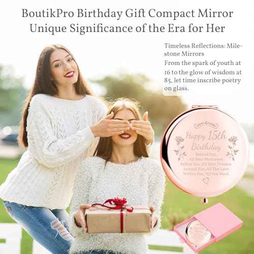 Birthday Gifts for Women Makeup Mirror 10th-85th Birthday Gifts for Sister Mom BFF Daughter Grandma Granddaughter - Milestone Birthday Presents 2-in-1 Compact Mirror (15th Birthday)