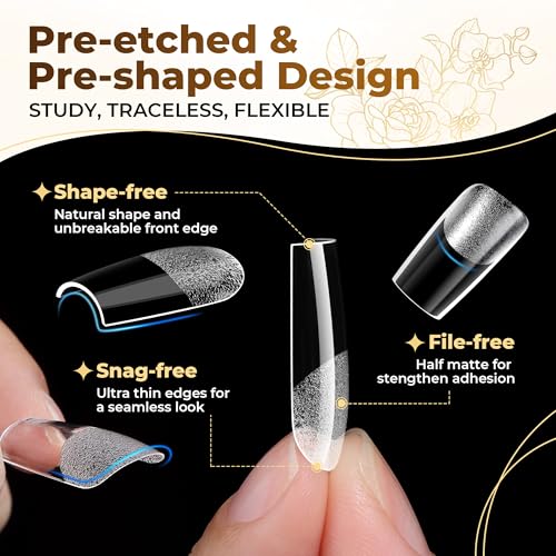 UNA GELLA Medium Square French Nail Tips Sharp Variation 504PCS Pre-Etched