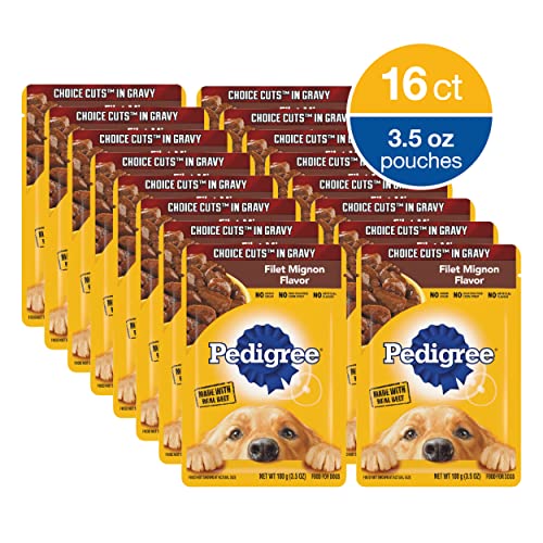 Pedigree Choice Cuts In Gravy Adult Soft Wet Dog Food, Filet Mignon Flavor, 3.5 oz Pouches, 16 Pack