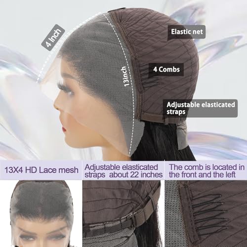 Bob Wig Human Hair Wig Short 13x4 Lace Front Wigs Human Hair Pre Plucked 14 Inch Bob Wig Short Wigs for Black Women Bob Wigs Human Hair 180% Density With Baby Hair Natural Black Straight Glueless