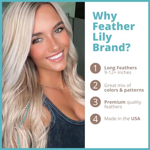 Hair Feathers Kit with 20 Rooster Feathers, Beads & Loop Tool