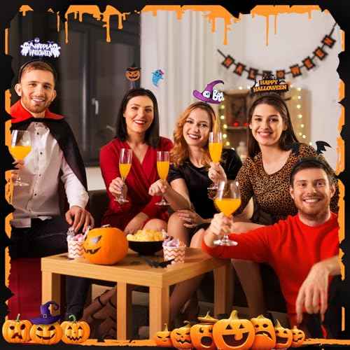 Retrowavy 45 Pcs Halloween Headband Headwear for Party Favors Women Halloween Headbands Witch Hat Assorted Boppers Demon Skull Ghost Tiny Witch Headband Pumpkin Spider Web Headwear for Adults Cosplay