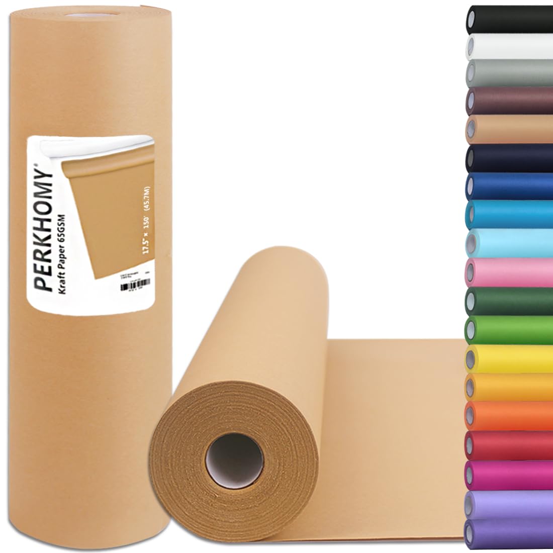 PerkHomy Brown Kraft Paper Roll 17.5" x 1,800" (150') for Gift Wrapping Bulletin Board Kids Craft Art Bouquet Flower Packing Moving Shipping Floor Covering Table 70GSM 50LB (Brown, 17.5" x 150')