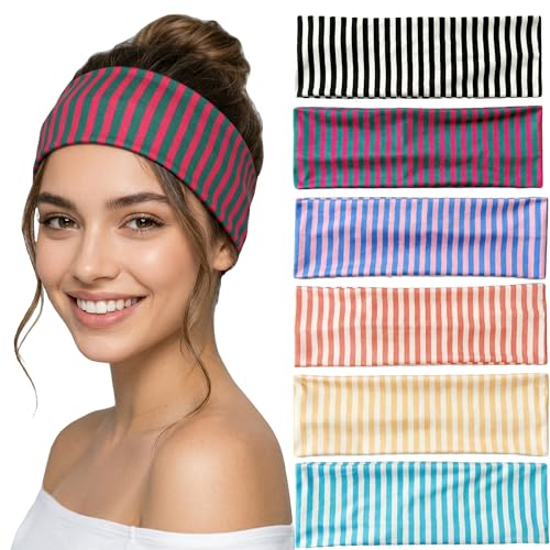Waliah 6-Piece Striped Headbands for Women, Non-Slip
