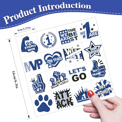160 Pcs Glitter Team Spirit Temporary Tattoos - Blue