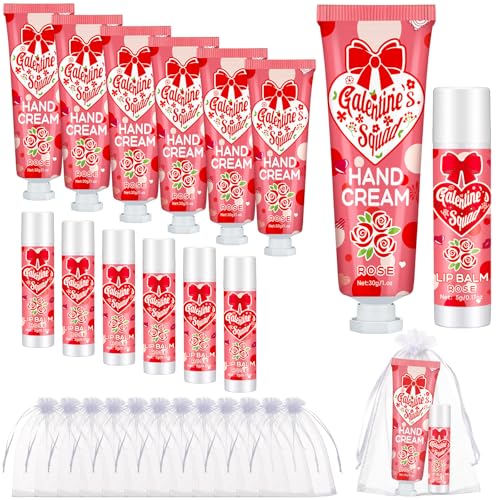 Demissle 36 Sets Galentine's Day Gifts Bulk 36 Lip Balm and 36 Hand Cream Gift Set Galentine's Day Party Favors Supplies Valentines Gift Ideas for Adults Friends Women Teacher Staff Coworker
