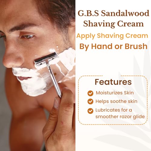 G.B.S Sandalwood Shaving Cream for Sensitive Skin, Hydrates, Nourishes for Close Smooth Shave, Protects Skin from Cuts, Bumps, Redness and Irritation Pack of 1
