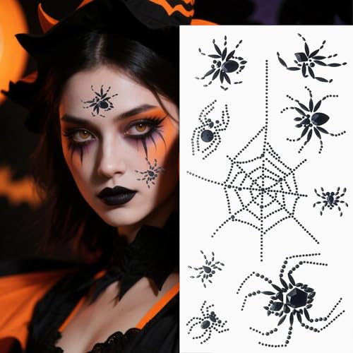 Halloween Spider Face Gems - Black Rhinestone Stickers