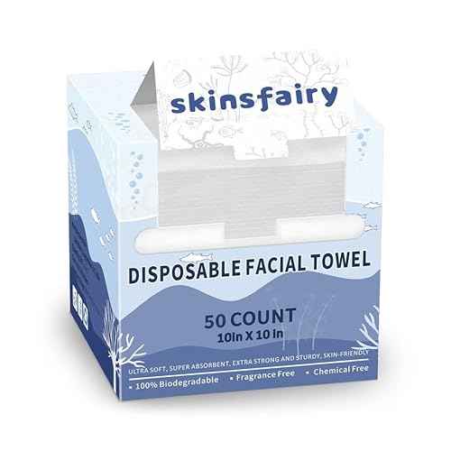Disposable Face Towels, Ultra Soft Biodegradable Dry Wipes, 10x10'' 50 Count Large Towelettes for Cleansing, Makeup Remover, Skincare, Sensitive Skin, Nursing, Travel