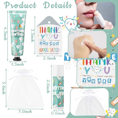 Leelosp 96 Pcs Dental Gifts Dental Assistant Week Gifts Lips and Hand Cream Gift Bulk with Appreciation Card for National Dentist's Day Hygienist Nurse Doctor Coworker Staff Hospital Office Supplies