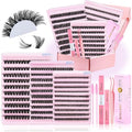 Lash Clusters Kit 3D Effect Volume Lashes Clusters Kit Wispy Cluster Eyelash Extensions D Curl Eyelash Clusters Kit Pesta?as Postizas Naturales+Bond&Seal,Remover,Tweezers,Brush(150D+200D+Spike Kit)