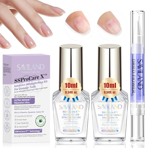 SAVILAND 3-in-1 Nail Strengthener Kit with Vitamin E & Castor Oil for Damaged Nails Repair, Growth & Nourishment