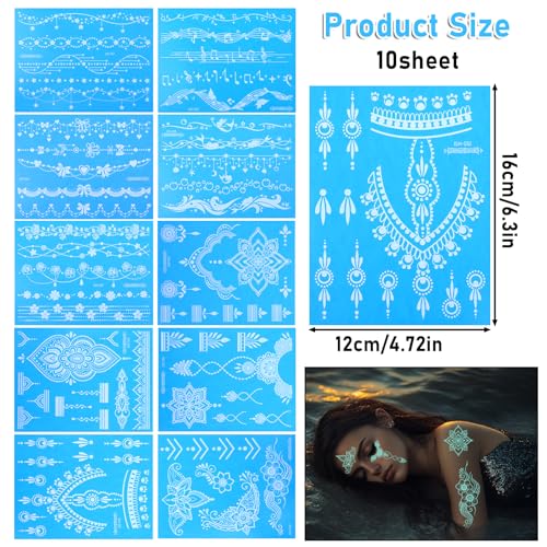 Glow in the Dark Temporary Tattoos - 10 Sheets