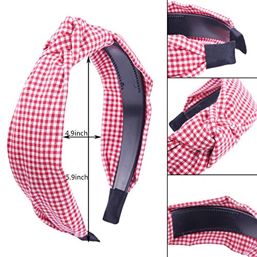 4-Pack Gingham Turban Headbands – Non-Stretch 13cm Active Hair Accessories