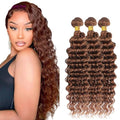 Light Brown Deep Wave Human Hair Bundles - 30 Inch, 3 Pack