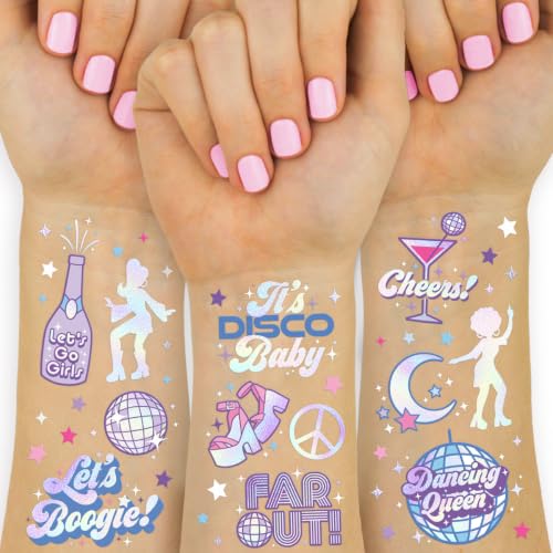 xo, Fetti Disco Birthday Temporary Tattoos - 48 Iridescent Foil
