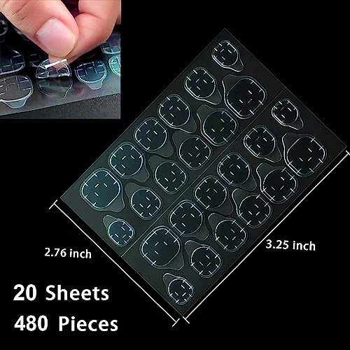 OwlkOrmy Thin Breathable Adhesive Tabs Fake Nail Glue Sticker 10~20 Sheets Super Sticky Double Sided Tips Flexible for Acrylic False Nails Manicure Tape (Blue 480 pcs)