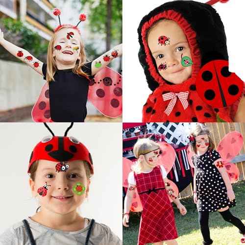 96PCS Ladybug Pre-Cut Temporary Tattoos for Kids - Cute Lady Beetle Bug Tattoos, Party Favors, Birthday Decorations, Classroom Rewards, Halloween Gifts for Boys & Girls