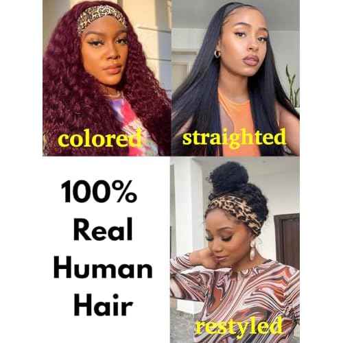 Water Wave Headband Wig Human Hair 14inch Curly Drawstring Headband Wigs Human Hair Wear and Go Glueless Wigs for Black Women Brazilian Virgin Hair 220 Density Natural Color