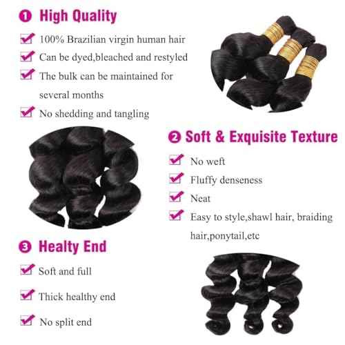 Human Braiding Hair for Boho Braids Loose Deep Wave Bulk Human Hair Knotless 100% Unprocessed Brazilian Virgin Hair Extensions for Braiding Curly Water Wave 1 Bundle No Weft 100g 24inch Natural Black