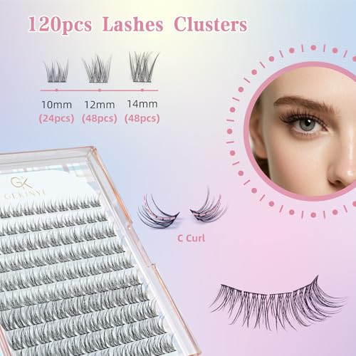 Gekinye Natural Wispy Lash Clusters - 120 Pcs DIY Extensions 10-14mm