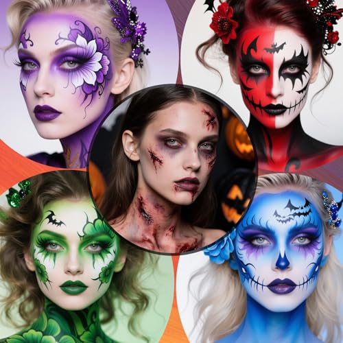 PASNOWFU 6-Color Green Face & Body Paint Palette – SFX Makeup, Witch Edition