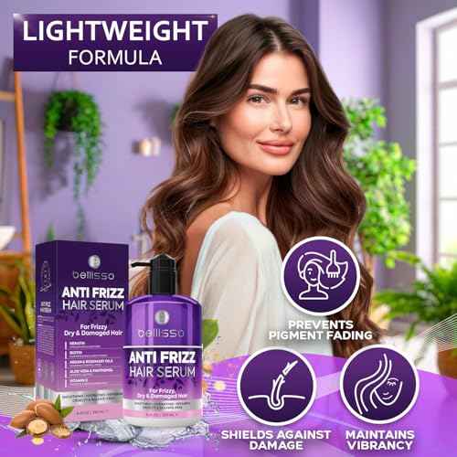 BELLISSO Anti Frizz Hair Serum for Frizzy and Damaged Hair - Humidity Treatment Control - Styling and Smoothing Products for Women and Men - 8.45 Fl Oz