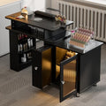 Black Manicure Table with LED Light & Lamp, Nail Tech Desk, Professional Salon Furniture