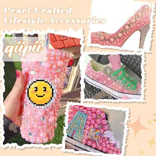 3mm-10mm Flatback Pink Pearls and Resin Rhinestones w B7000 Jewelry Glue for Bedazzling Crafting White AB Half Pearls Gems Stones Diamonds Charms for Face Eyes Makeup Tumblers Bottles Beauty