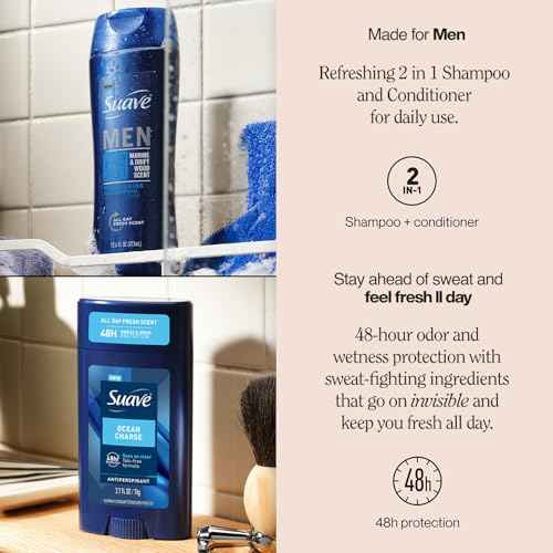 Suave+ Men¡¯s 2-in-1 Shampoo and Conditioner, Ocean Charge + Antiperspirant Deodorant for Men, Ocean Charge, 48H Sweat & Odor Protection (2 Piece Set)
