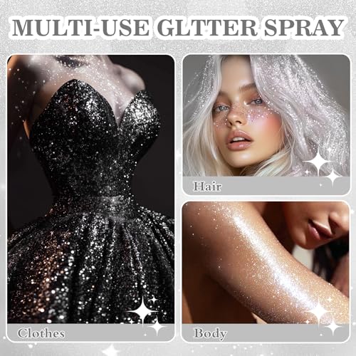Silver Body Glitter Spray for Hair & Clothes | Quick-Drying