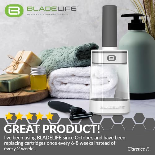 BLADELIFE 2024 New Model: Razor Holder and Stand Dark Grey - Fits All Leading Razors - Doubles the Life of Your Blade - Deluxe Razor Case Keeps Blades Sharper for Longer