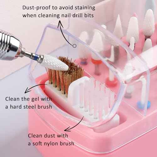 Nail Bit Holder & Nail Drill Bit Cleaner 2 in 1, 30 Holes Nail Drill Holder Organizer Nail Bit Brush Cleaner Drill Bit Holder for Nails Dustproof Stand Displayer Storage Box Tools
