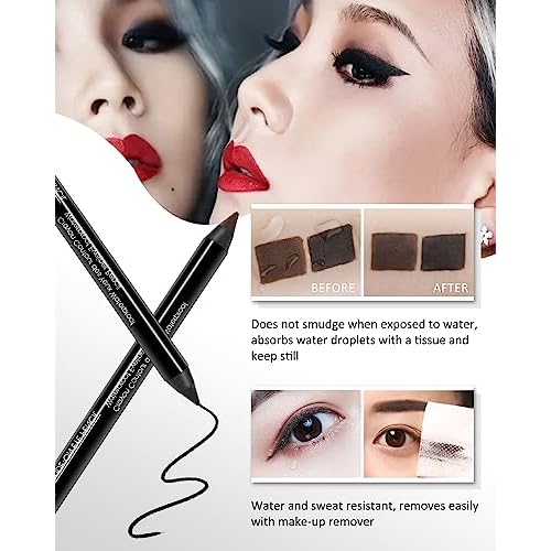 Gel Eyeliner Pencil-3Pcs Black Brown Longlasting Waterproof Smudgeproof Matte Gel Water Line Pencil,Eye Liner Waterline Pencil Smooth for Older Women Girl Cat/Smoky, Christmas Makeup Gift