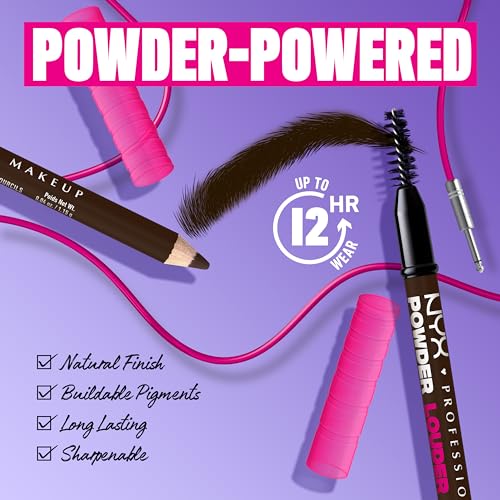 NYX Powder Louder Brow Pencil in 08 Deep Brown - 0.04 oz, vegan, 12HR Wear