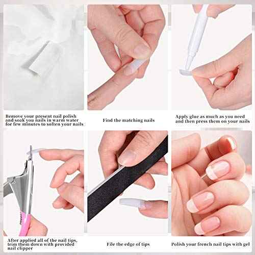 Acrylic Nail Tips 500pcs, French Fake Nails Natural False Nail Tips with Nail Clipper and Storage Case for Nail Art Salon and Home DIY (10 Sizes)