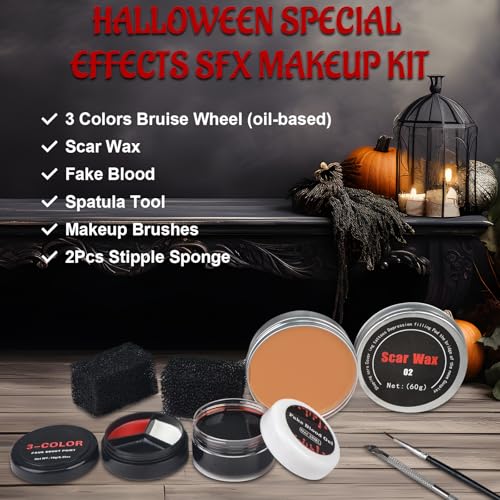 Halloween SFX Makeup Kit with Scar Wax, Fake Blood & Tools