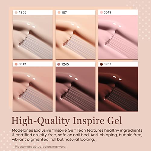 Modelones 6-Color Nude Gel Nail Polish Set - Pink, Milky White & Brown