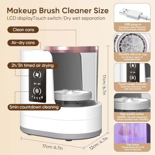 Electric Makeup Brush Cleaner with Auto Dryer - USB Portable